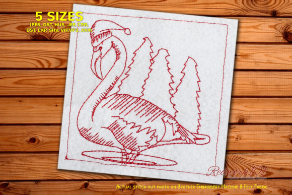 Christmas Flamingo Bird Redwork