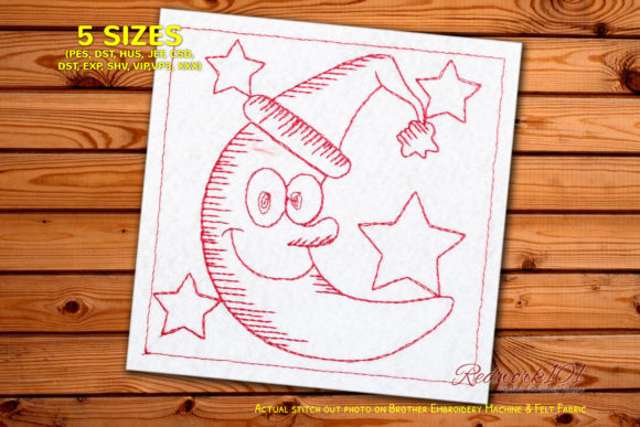 Christmas Hat with Moon Redwork