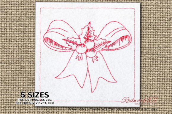 Christmas Ribbon Redwork
