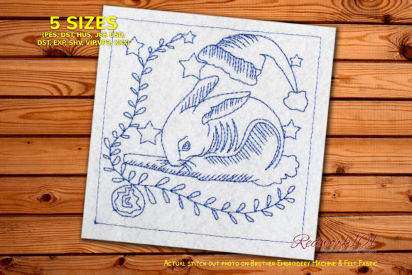 Cute Christmas Bunny Redwork