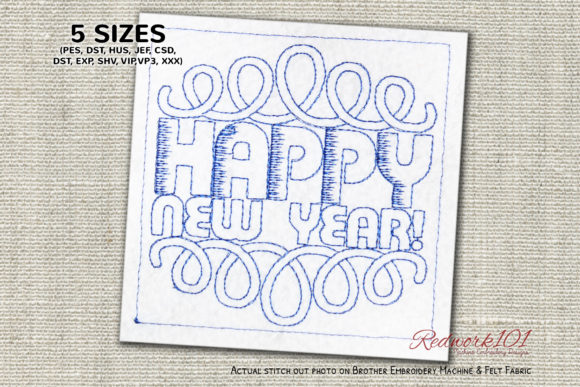 Happy New Year Pattern Redwork